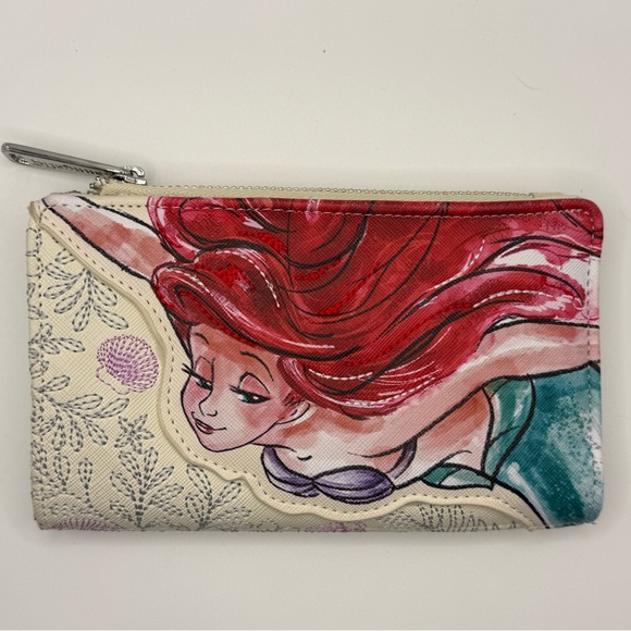 Rare Disney Loungefly Ariel Watercolor Sketch Bifold Wallet Clutch - Picture 2 of 9